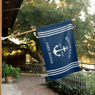 Nautical Navy Blue Custom Family Lake House House Flag