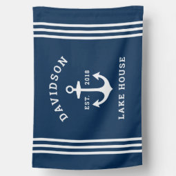 Nautical Navy Blue Custom Family Lake House House Flag | Zazzle