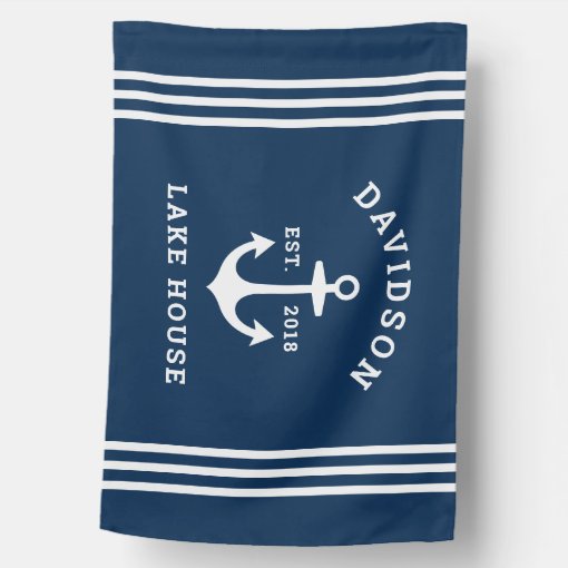 Nautical Navy Blue Custom Family Lake House House Flag 