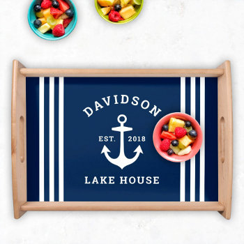 Nautical Navy Blue Custom Family Lake House Serving Tray by Plush_Paper at Zazzle