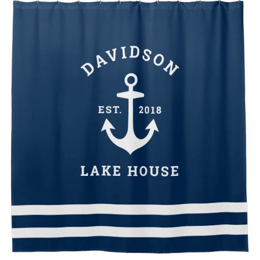 Nautical Navy Blue Custom Family Lake House Shower Curtain 