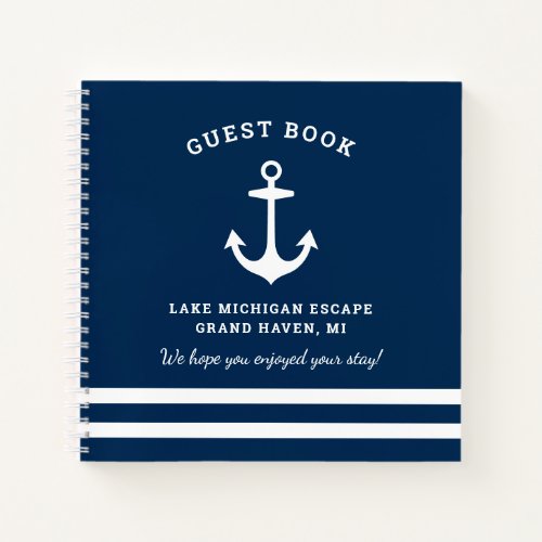 Nautical Navy Blue Custom Vacation Home Guestbook Notebook