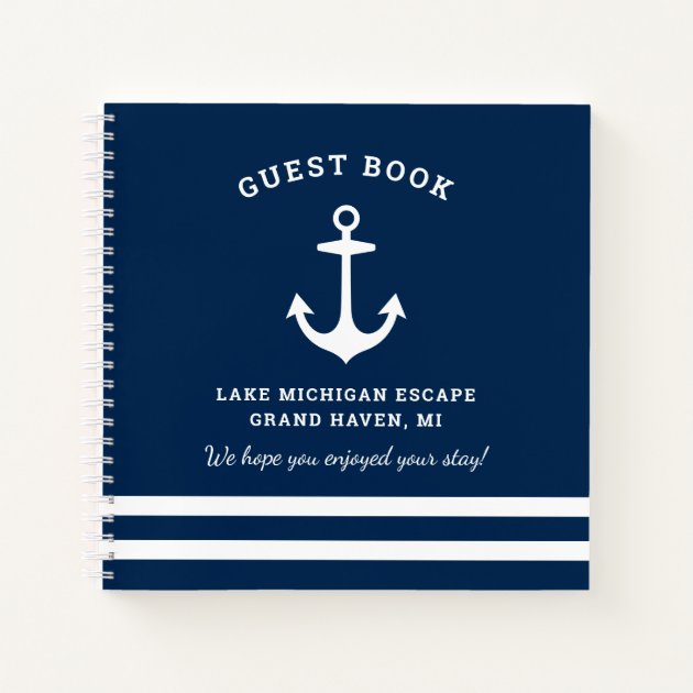 Guestbook stripes Sand blue with heart