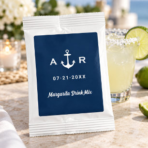 Nautical Navy Blue Custom Wedding Initials Margarita Drink Mix