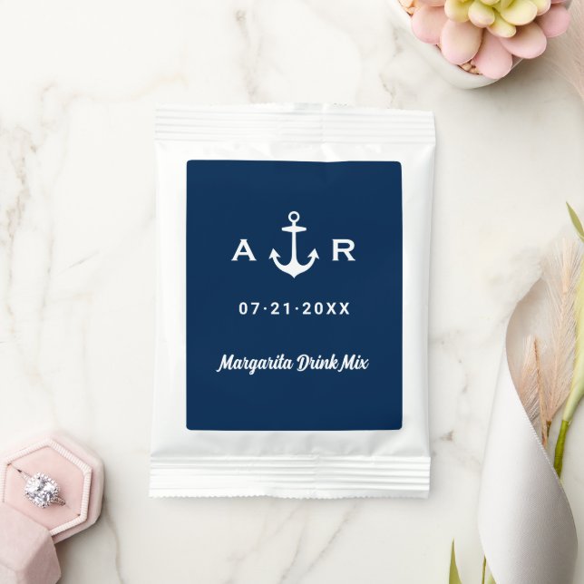Nautical Navy Blue Custom Wedding Initials Margarita Drink Mix (Wedding)