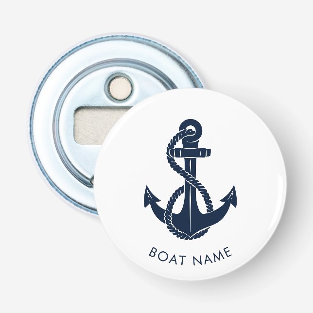 Nautical Navy Blue Cute Boat Name Sailing Swag Bottle Opener (Front)
