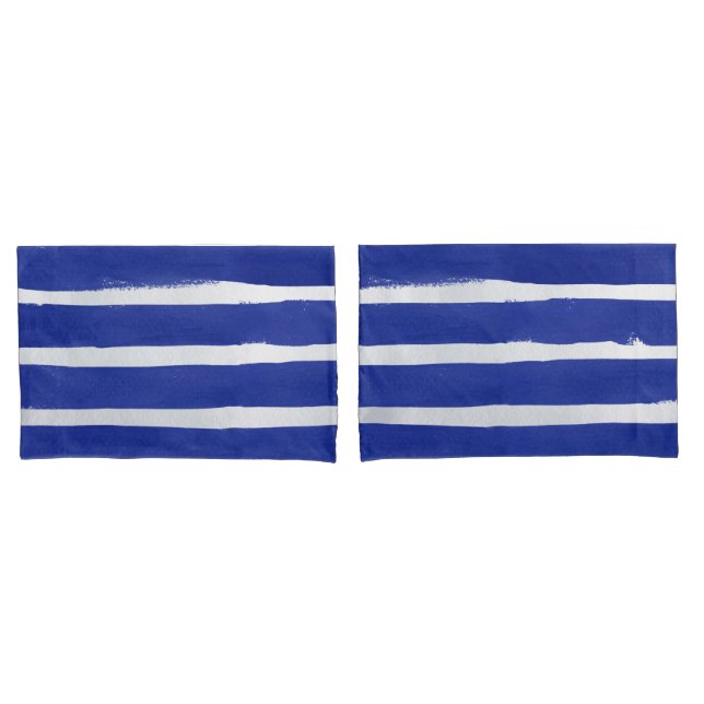 Nautical Navy Blue Distressed Striped Watercolor  Pillow Case (Front-Set)