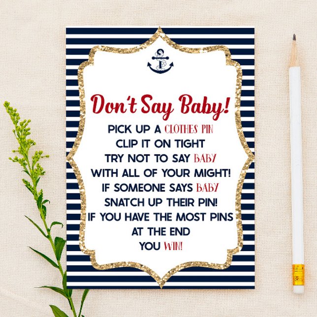 Nautical Navy Blue Don't Say Baby Shower Game Stationery (Creator Uploaded)