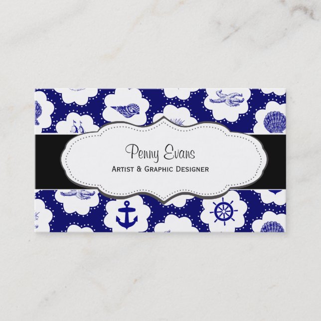 Nautical Navy Blue Double Sided Business Cards (Front)
