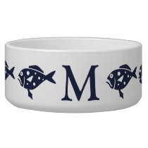 Nautical Navy Blue Fish &amp; White | Monogram Bowl