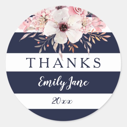 Nautical Navy Blue Floral Baby Shower Stickers