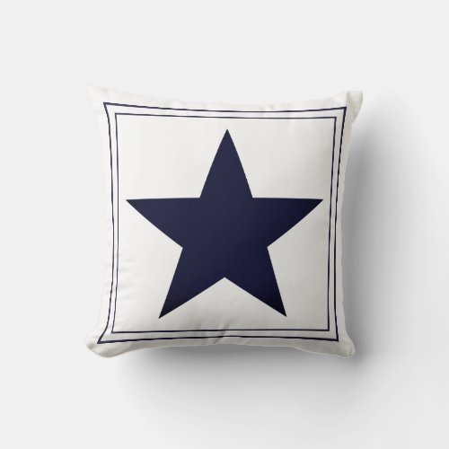 Nautical Navy Blue Frame  Star Monogram Throw Pillow