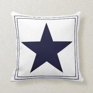 Nautical Navy Blue Frame & Star Monogram Throw Pillow