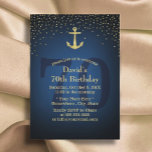 Nautical Navy Blue Gold Anchor 70th Birthday Party Invitation<br><div class="desc">Nautical Navy Blue Gold Anchor 70th Birthday Party Party Invitations.</div>