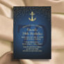 Nautical Navy Blue Gold Anchor 70th Birthday Party Invitation