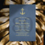 Nautical Navy Blue Gold Anchor 80th Birthday Party Invitation