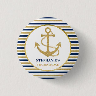 Nautical Navy Blue Gold Anchor Button