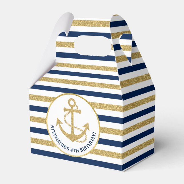 Nautical Navy Blue Gold Anchor Favor Boxes (Front Side)