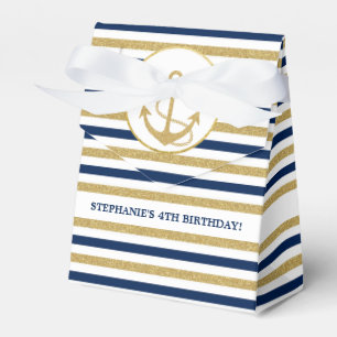 Nautical Navy Blue Gold Anchor Favor Boxes
