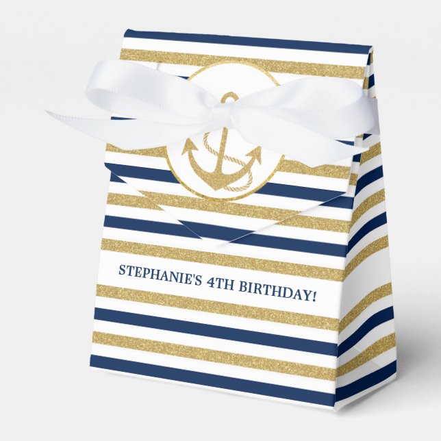 Nautical Navy Blue Gold Anchor Favor Boxes (Front Side)