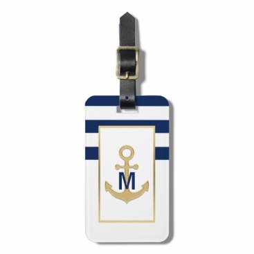 Nautical Navy Blue Gold Anchor Monogram Bag Tag Nautical Navy Blue Gold Anchor Monogram Bag Tag