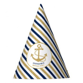 Nautical Navy Blue Gold Anchor Party Hat by SpecialOccasionCards at Zazzle