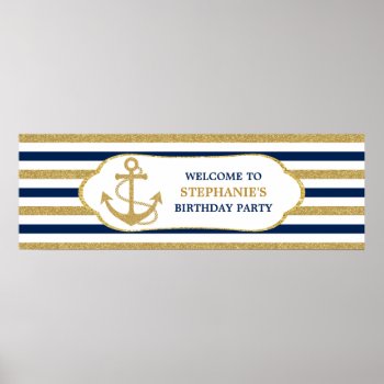 Nautical Navy Blue Gold Anchor Poster by SpecialOccasionCards at Zazzle