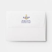 Nautical Navy Blue Gold Anchor RSVP Wedding Envelope