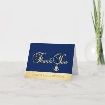 Nautical Navy Blue Gold Foil Wedding Thank You Card