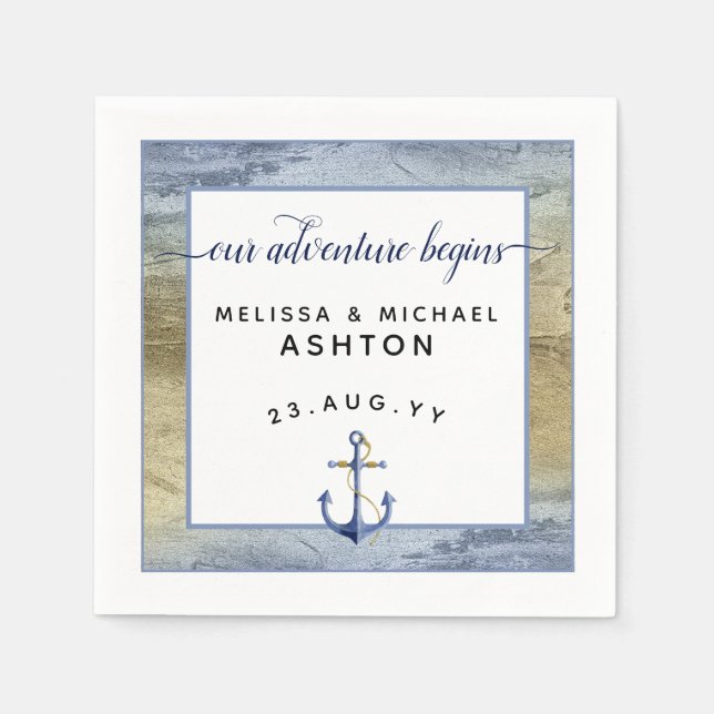 #Nautical Navy Blue Gold Watercolor Event #Wedding Napkins (Front)