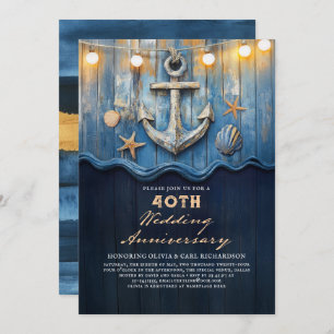 Nautical Navy Blue & Gold Wedding Anniversary Invitation