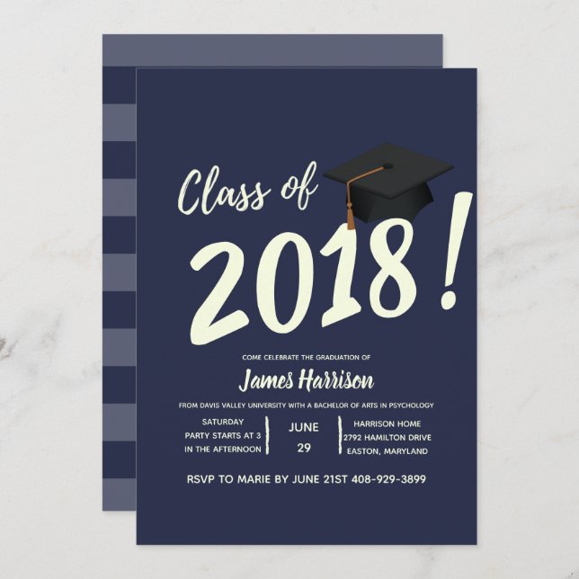 Nautical Navy Blue Graduation Party Invitation (Front/Back)