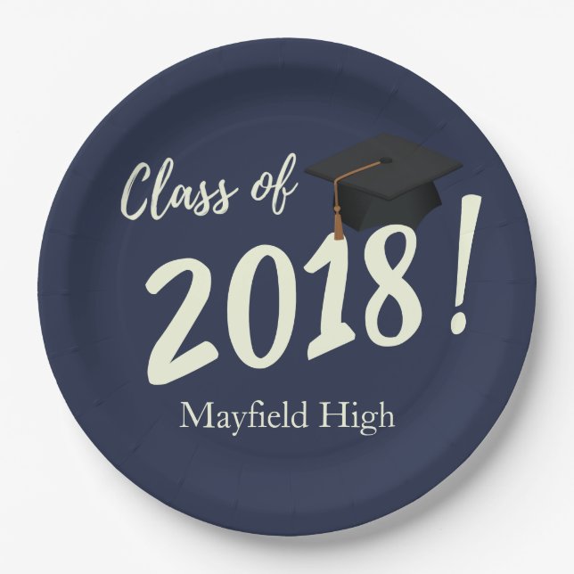 Nautical Navy Blue Graduation Party Paper Plates (Front)