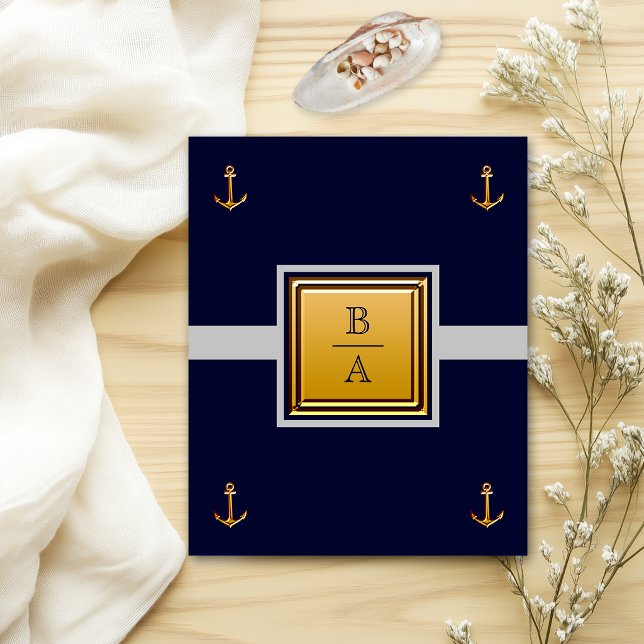 Nautical Navy Blue Gray Budget Wedding Invitation Flyer (Creator Uploaded)