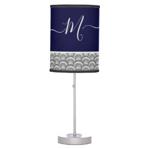 Nautical Navy Blue Gray Seashell Monogram initial Table Lamp