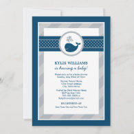 Nautical Navy Blue Gray Whale Boy Baby Shower Invitation