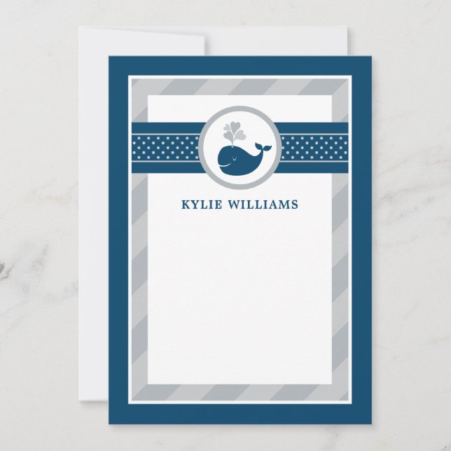 Nautical Navy Blue Gray Whale Personalized Note Ca (Front)