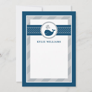 Nautical Navy Blue Gray Whale Personalized Note Ca