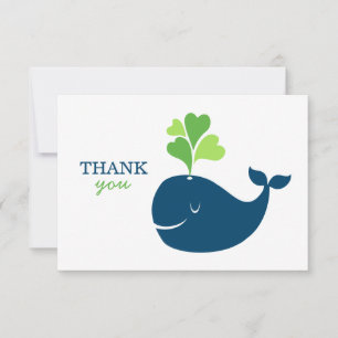 Nautical Navy Blue Green Whale Baby Shower Thank You Card