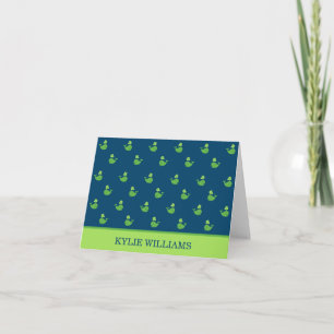 Nautical Navy Blue Green Whale Pattern Custom Name Thank You Card