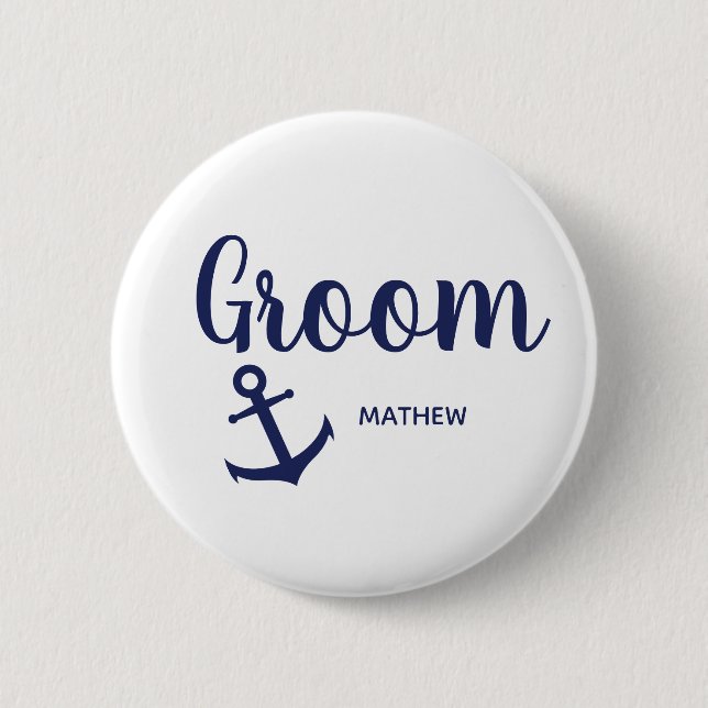 Nautical navy blue groom anchor button (Front)