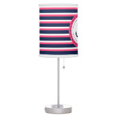 Nautical Navy Blue Hot Pink Stripes Anchor Design Table Lamp (Left)