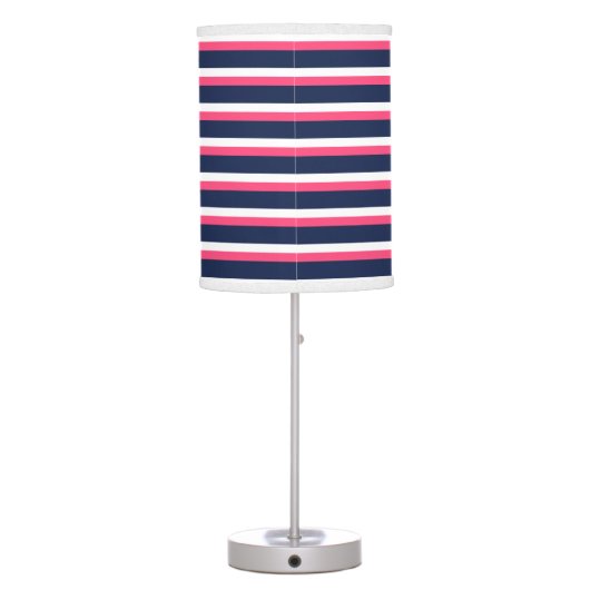 Nautical Navy Blue Hot Pink Stripes Anchor Design Table Lamp (Back)