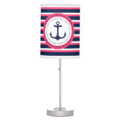 Nautical Navy Blue Hot Pink Stripes Anchor Design Table Lamp (Front)