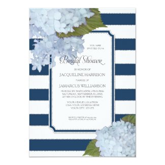 Nautical Navy Blue Hydrangea Modern Bridal Shower Invitation