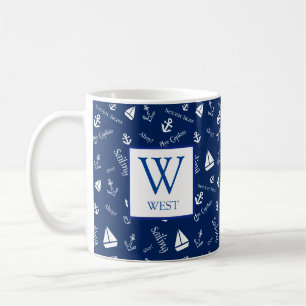 Nautical Navy Blue Initial Coffee Mug