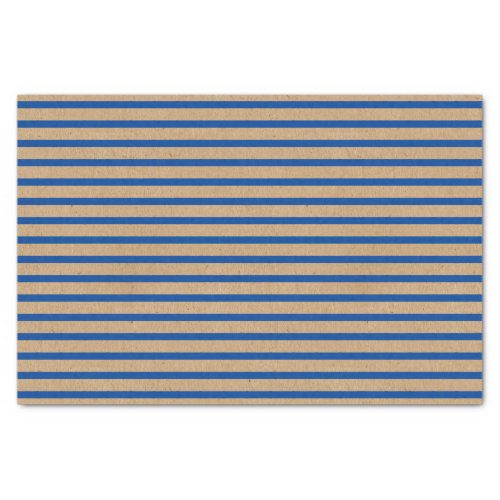 Nautical Navy Blue Lines Faux Rustic Brown Kraft Tissue Paper