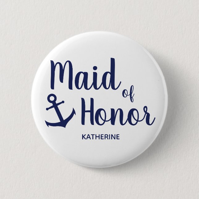 Nautical navy blue maid of honor anchor button (Front)