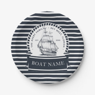 Nautical Navy Blue Modern Personalized Paper Plates