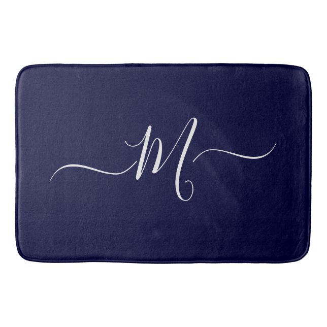 Nautical Navy Blue  Monogram initial  Bath Mat (Front)